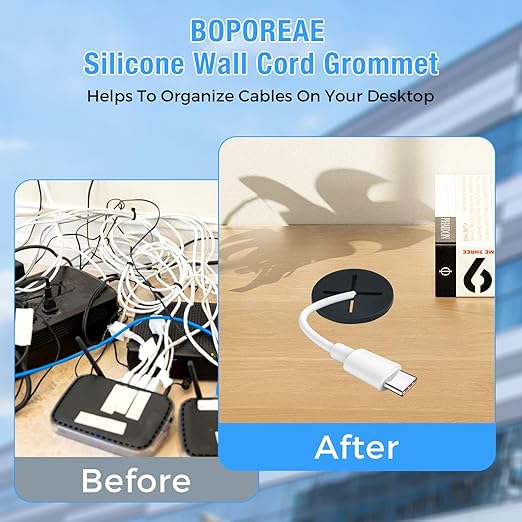 BOPOREAE Desk Grommet, 1 in 25 mm Black 15 Pcs Silicone Rubber Grommets