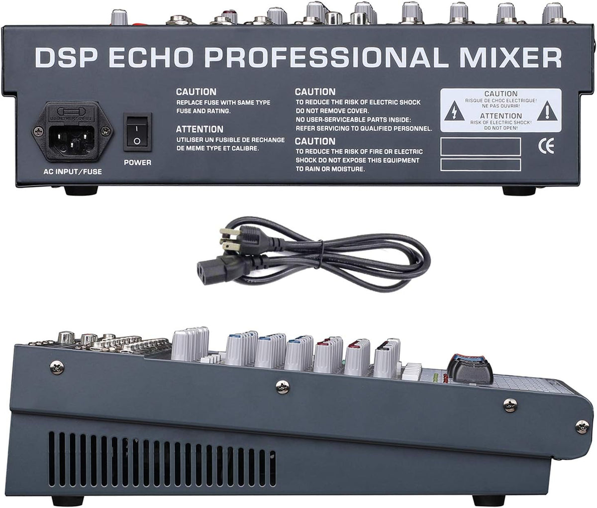 Boytone BT-60MX, 6 Channel Bluetooth Audio Mixer - DJ Sound Controller, USB MP3 Player, 4 XLR Microphone Jack, 7 Band EQ, 16 DSP Digital Multi Effects Processor, RCA IN-OUT Jack, 48V Phantom Power