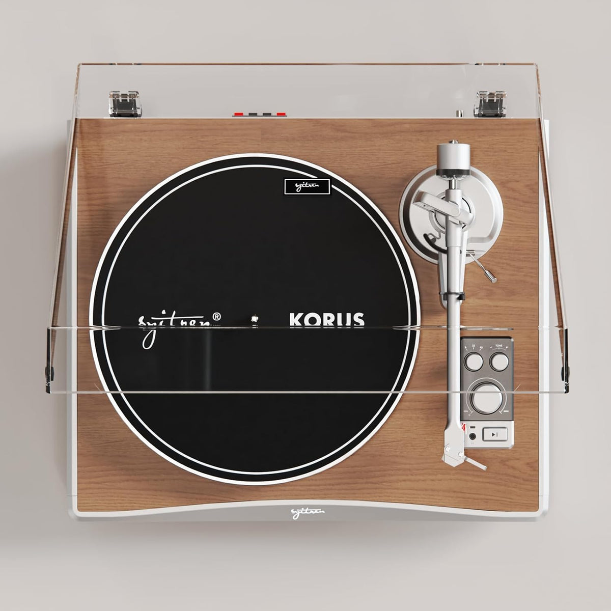 KORUS Record Player with External Speakers,Bluetooth Turntable,Belt-Drive Turntable 2-Speed, Adjustable Counterweight,Vintage LP Players