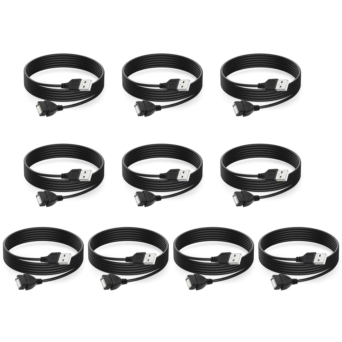 6 10-Pack, 2.0 Multipack Smays USB Extension Cable ft Male to Female, USB-A Extender Cord
