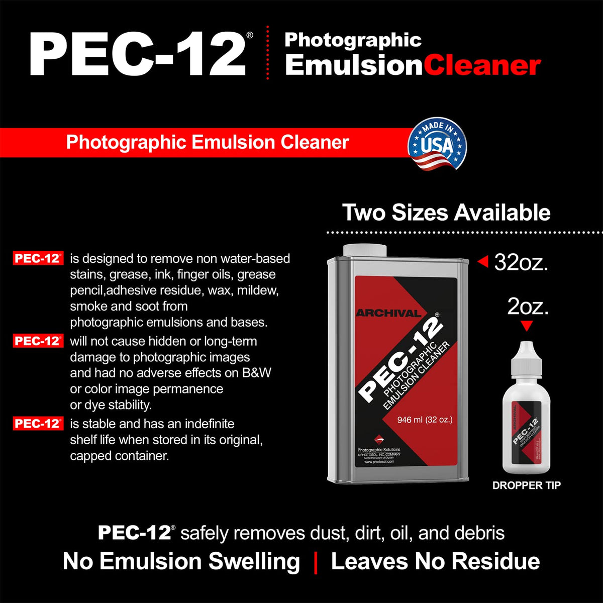PEC-12 Photographic Emulsion Cleaner - Remove Non-Water Based Stains, Grease & Ink from Emulsions and Bases - for Cleaning 35mm Film, Photo Negative