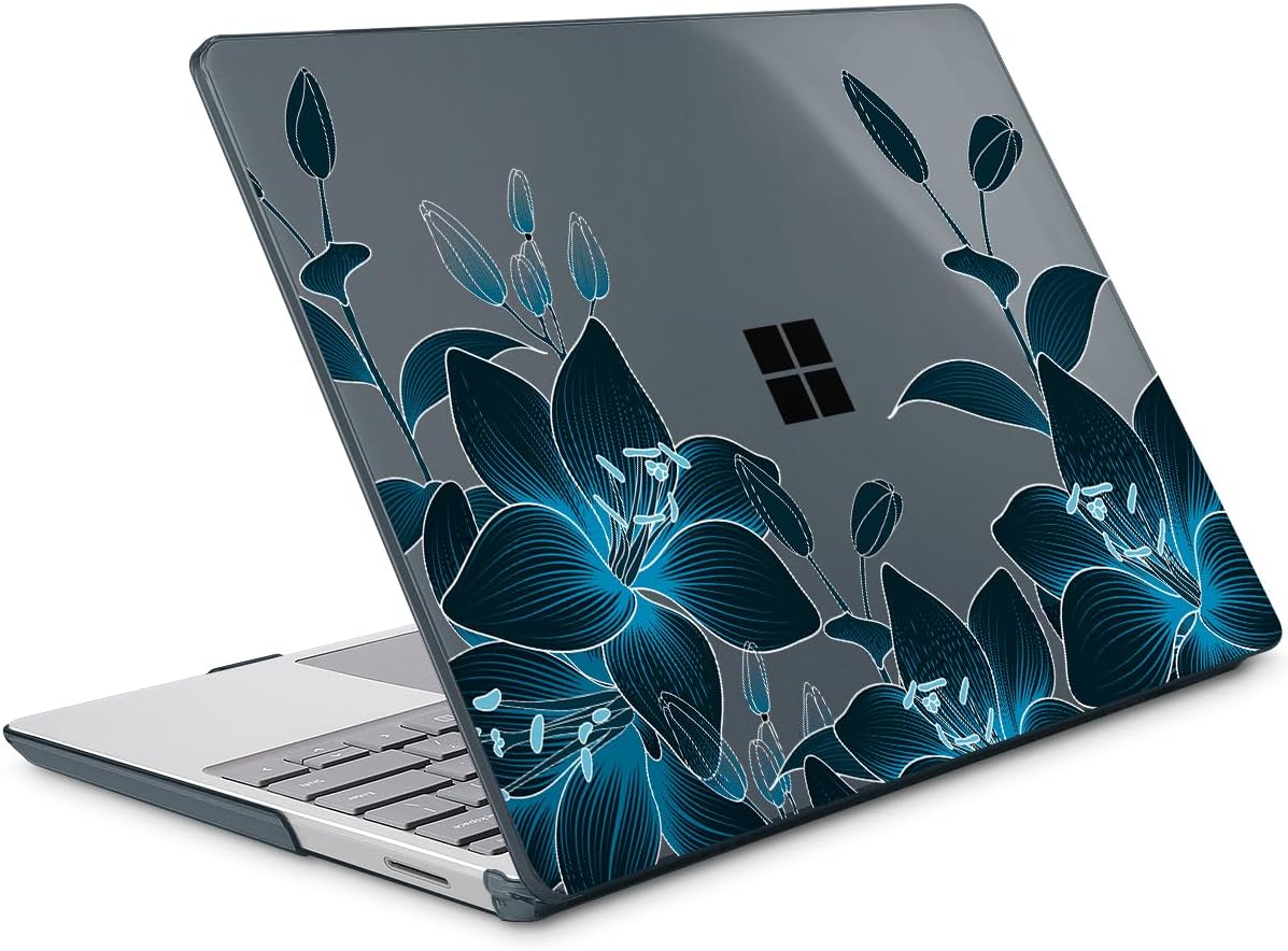Tuiklol Case for 15 Inch Microsoft Surface Laptop 5/4/3 2022-2020, Model 1979/1953/1872/1873 Hard Shell Cover, Keyboard Cover+Screen Protector+Dust Plugs,Black Lilies Flowers