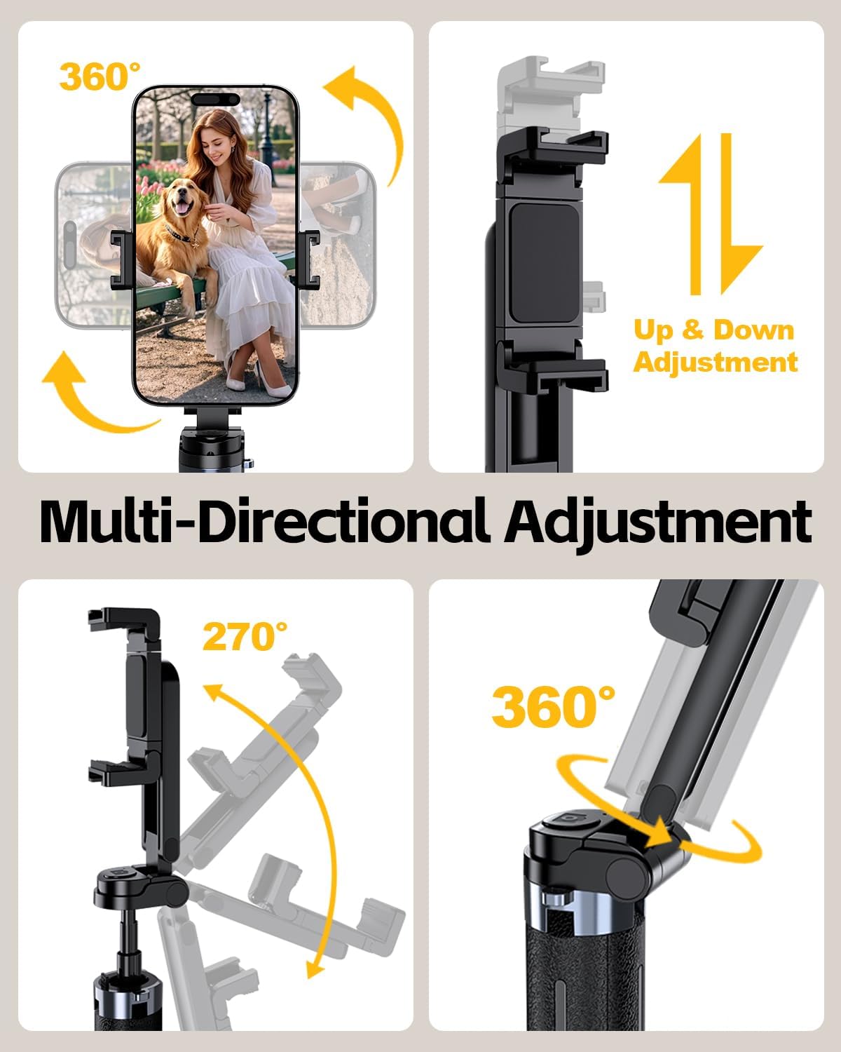 UBeesize Mini Selfie Stick Tripod with Remote, Pocket-Size Phone Stand for iPhone 16 Pro Max/Android, 360° Rotating Holder for Travel, Vlogging, TikTok, Live Streaming