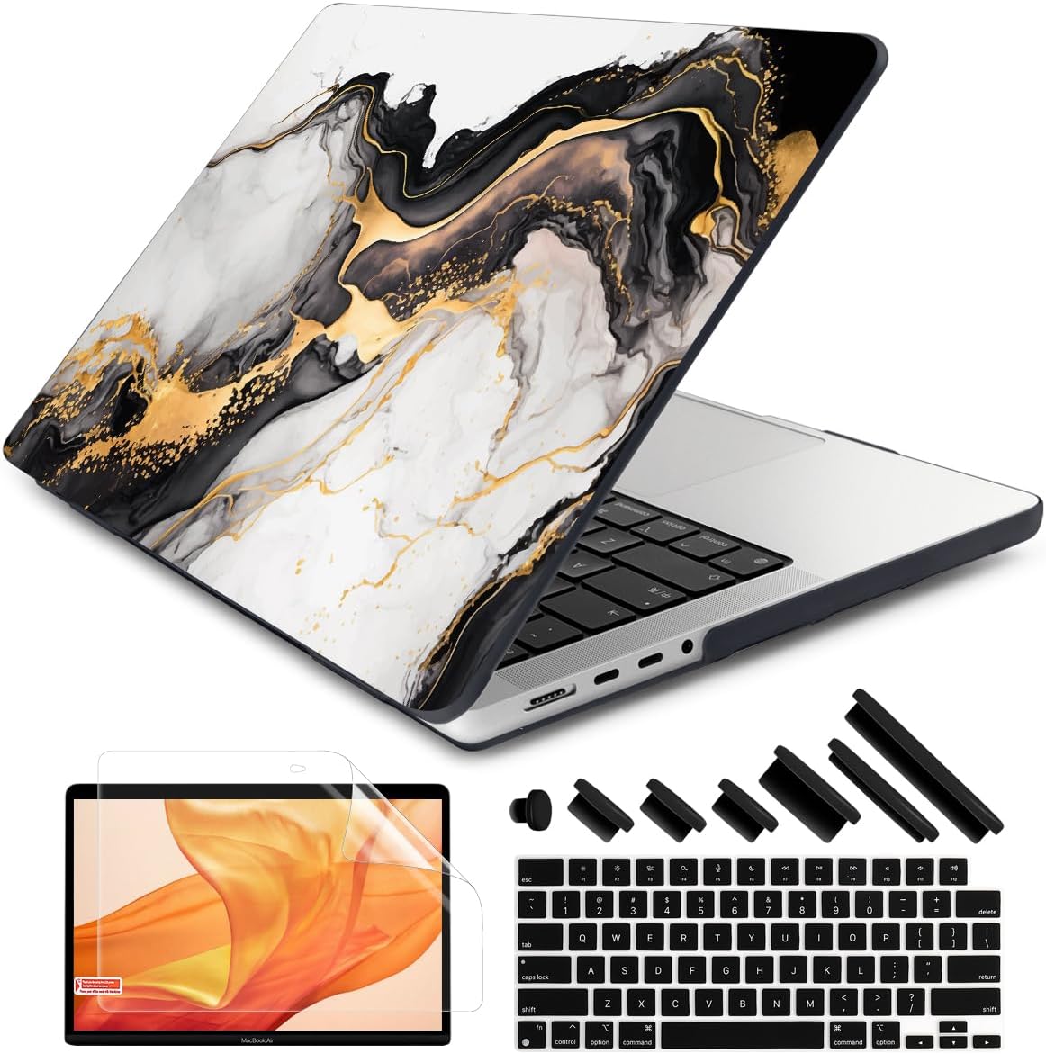 DONGKE for M4 MacBook Pro 16 Inch Case 2024 2023 2021 A3403 A3186 M3 A2991 M2 A2780 M1 A2485 Pro/Max Chip, Plastic Hard Shell Case & Keyboard Cover for Mac Pro 16 with Touch ID, Abstract Marble