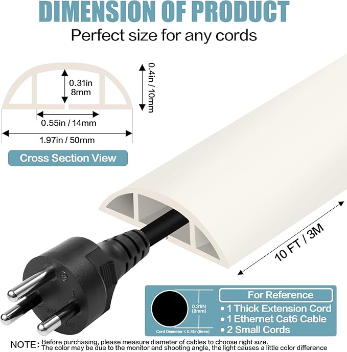 Floor Cord Cover Cable Cavity Self Adhesive Cord Hider Floor 10FT Floor Cable Management Power Cord Protector Floor Electric Cord Covers for Offices, Gym, Exhibitions (Beige, 1.97" x 10')