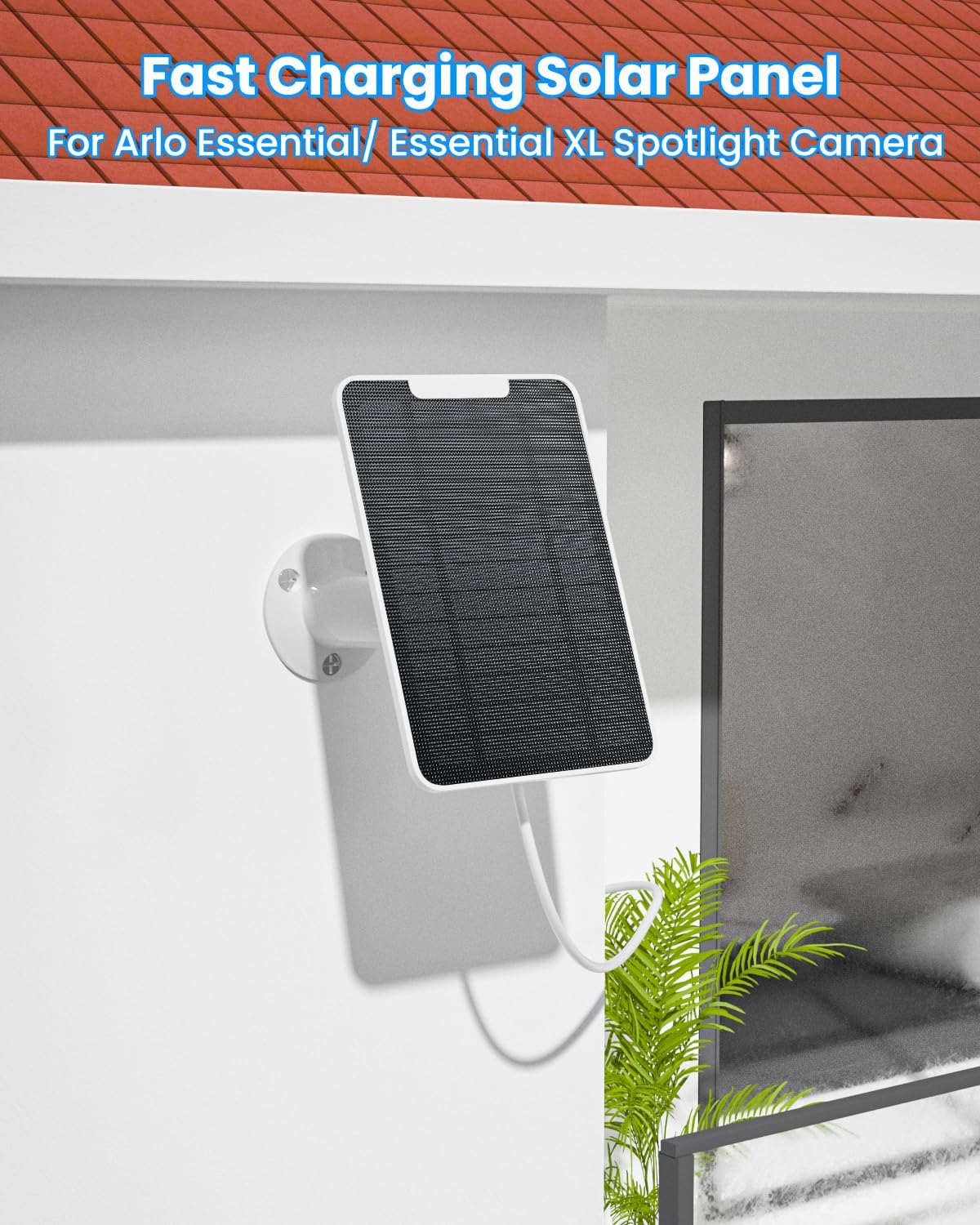 5W Arlo Solar Panel Charger Compatible with Arlo Essential Spotlight/XL Spotlight Camera, Arlo Essential Solar Panel Charger w/ 10ft Waterproof Micro USB Charging Cable, Adjustable Wall Mount, 1 Pack