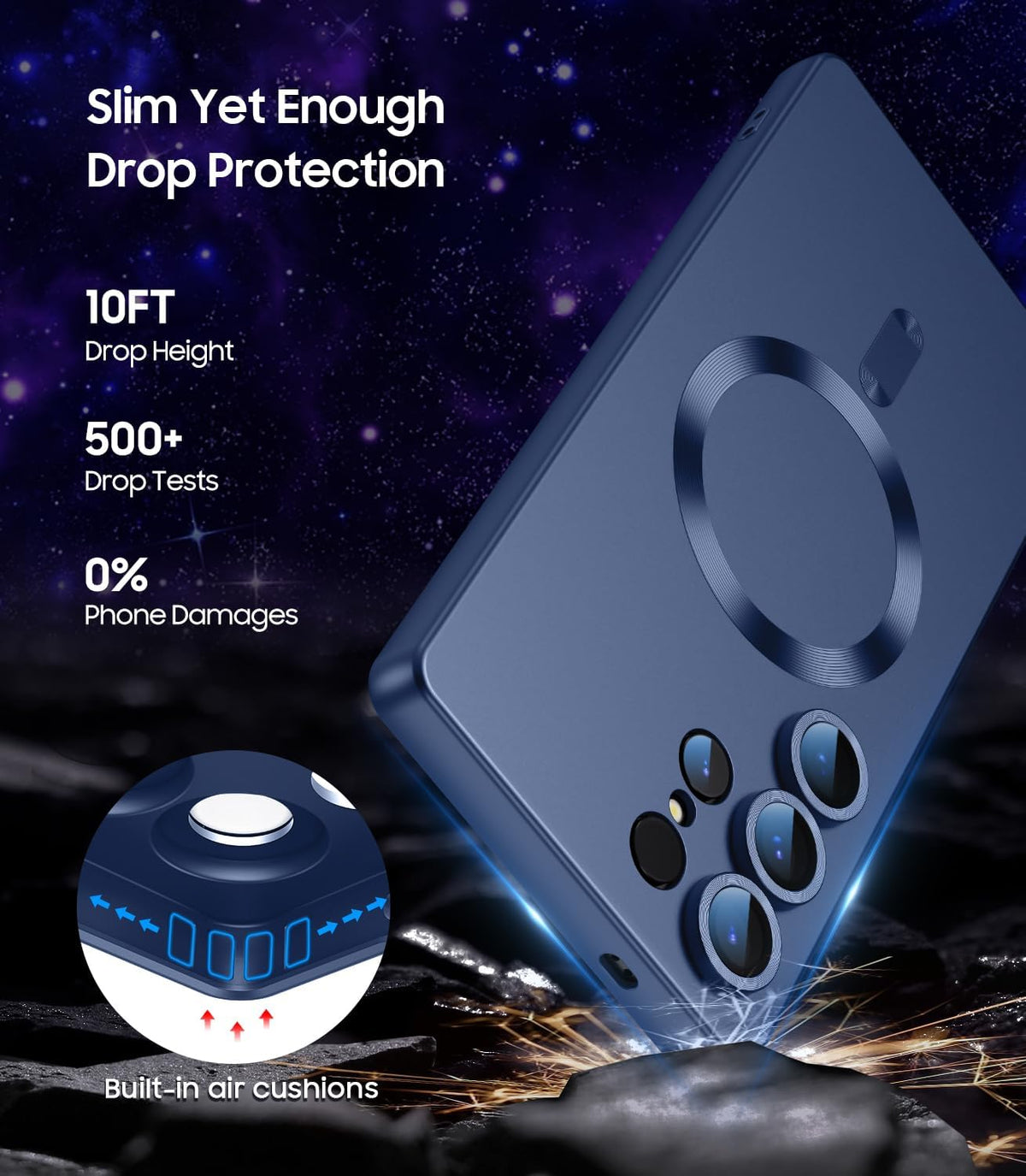 Magnetic for Samsung Galaxy S25 Ultra Case [Compatible with MagSafe][Built-in Camera Lens Protector] Slim Soft Silicone Bumper Shockproof Metallic Luster Phone Shell (Blue)