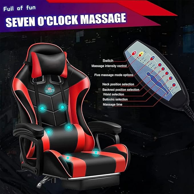 Video Gaming Chair with Speakers and RGB Lights Ergonomic Chair with Seven-Point Massage Function Computer Chair with Footrest and Lumbar Support Gaming Chairs for AdultsPink