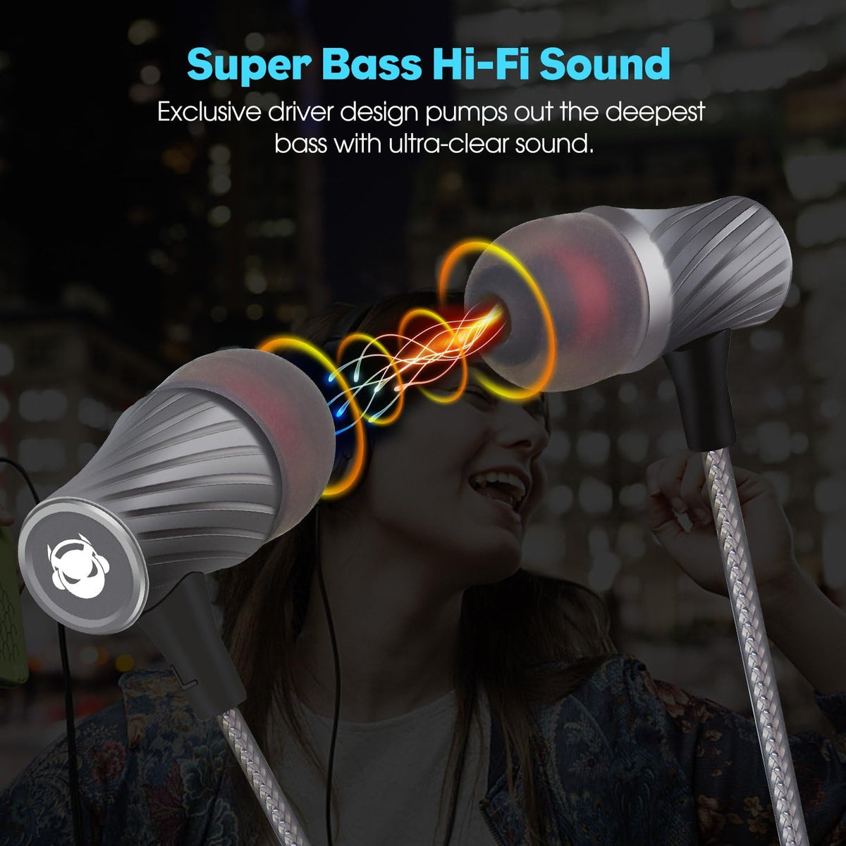 Super Bass Wired Earbuds with Microphone – Noise Cancelling, Deep Bass Ear Buds for Gaming, Travel, Work – Comfortable, Durable Wired Earphones with Mic, Compatible with iPhone, Samsung