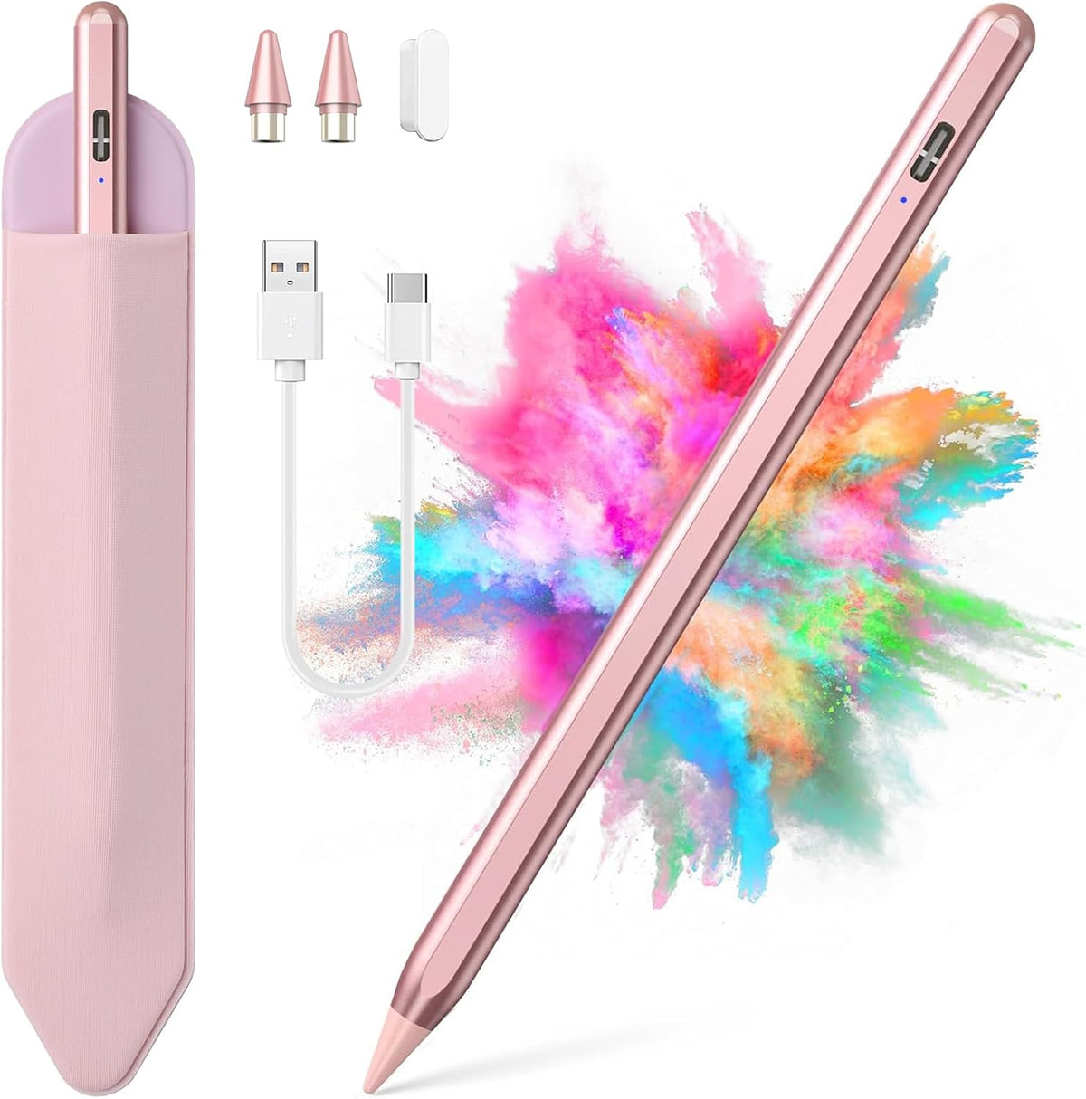 Stylus Pen for iOS&Android Touch Screens, Active Pencil for Samsung, Smart Digital Stylus Pens for Lenovo/Huawei/Vivo/Mi Tablets, iPhone/Google Pixel Smart Phones Drawing&Writing (Rose Gold)