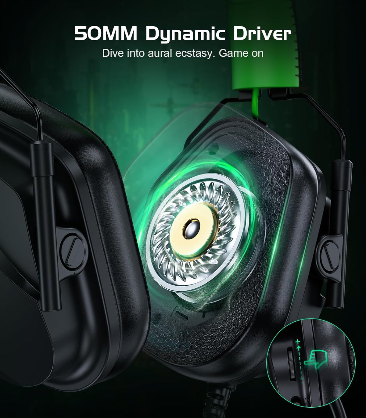 HW12 Gaming Headset for PC,PS5,PS4,Xbox One,Switch,Gaming Headphones with Microphone Wired Headset with 3.5mm Audio Jack (Black/Green)