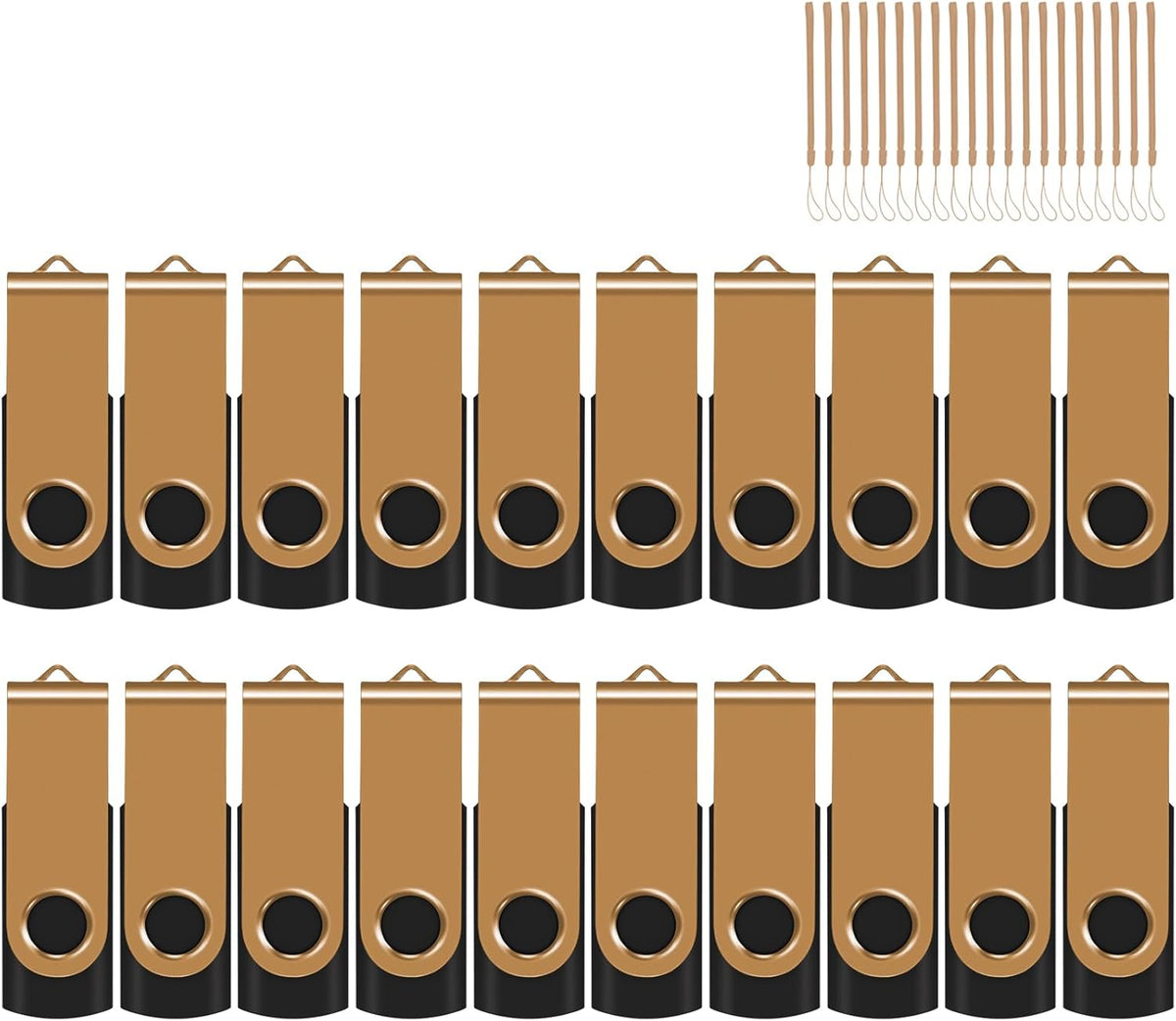 EASTBULL 2GB USB Flash Drive Bulk Thumb Drives 20 Pack with Lanyards USB 2.0 Memory Sticks Zip Drive Pen Drive for Storage and Backup Gold 20PCS 2GB