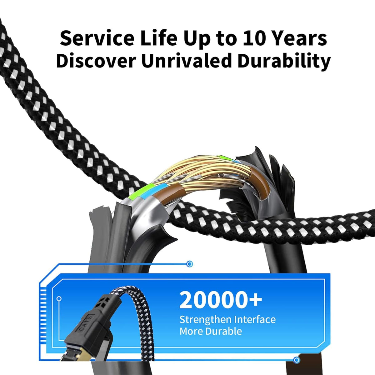 8 75FT, RJ45 40Gbps 2000Mhz Cat Ethernet Cable High-Speed Braided Internet Cable Network Cord with Connector Heavy Duty
