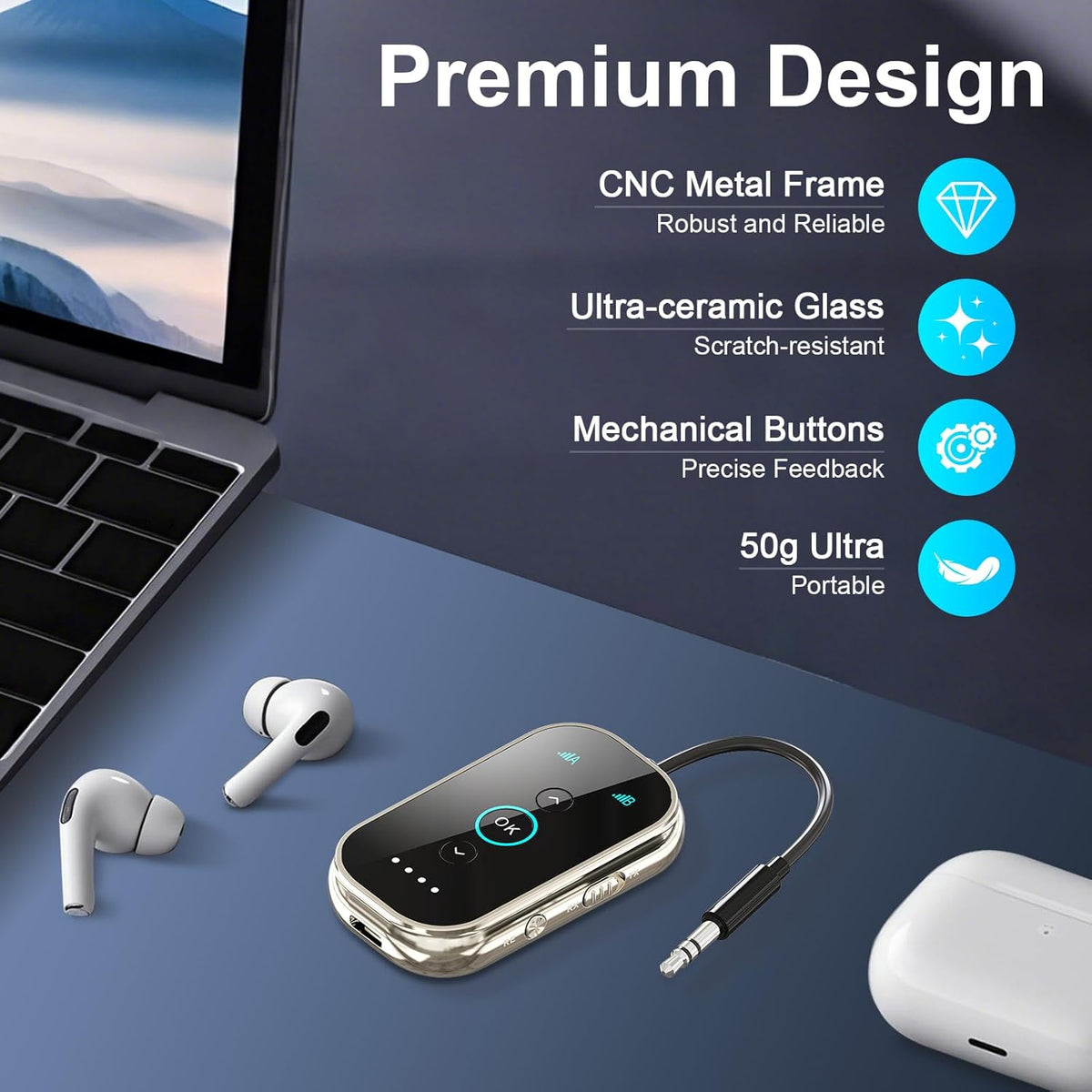 Ultra Xmagpot Bluetooth 5.4 Transmitter Receiver - CNC Aluminum & Ceramic Glass | Dual Link for 2 AirPods/Headphones | aptX Adaptive/HD Audio | Wireless Transmitter for Airplane/TV/Car/Gym