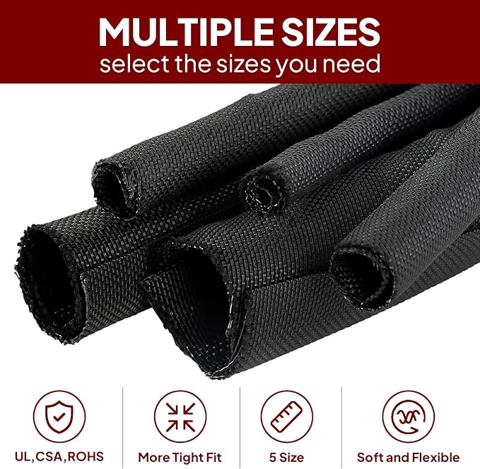 BuyUneed Black Split Braided Cable Management Sleeves 3/8inch -12Feet