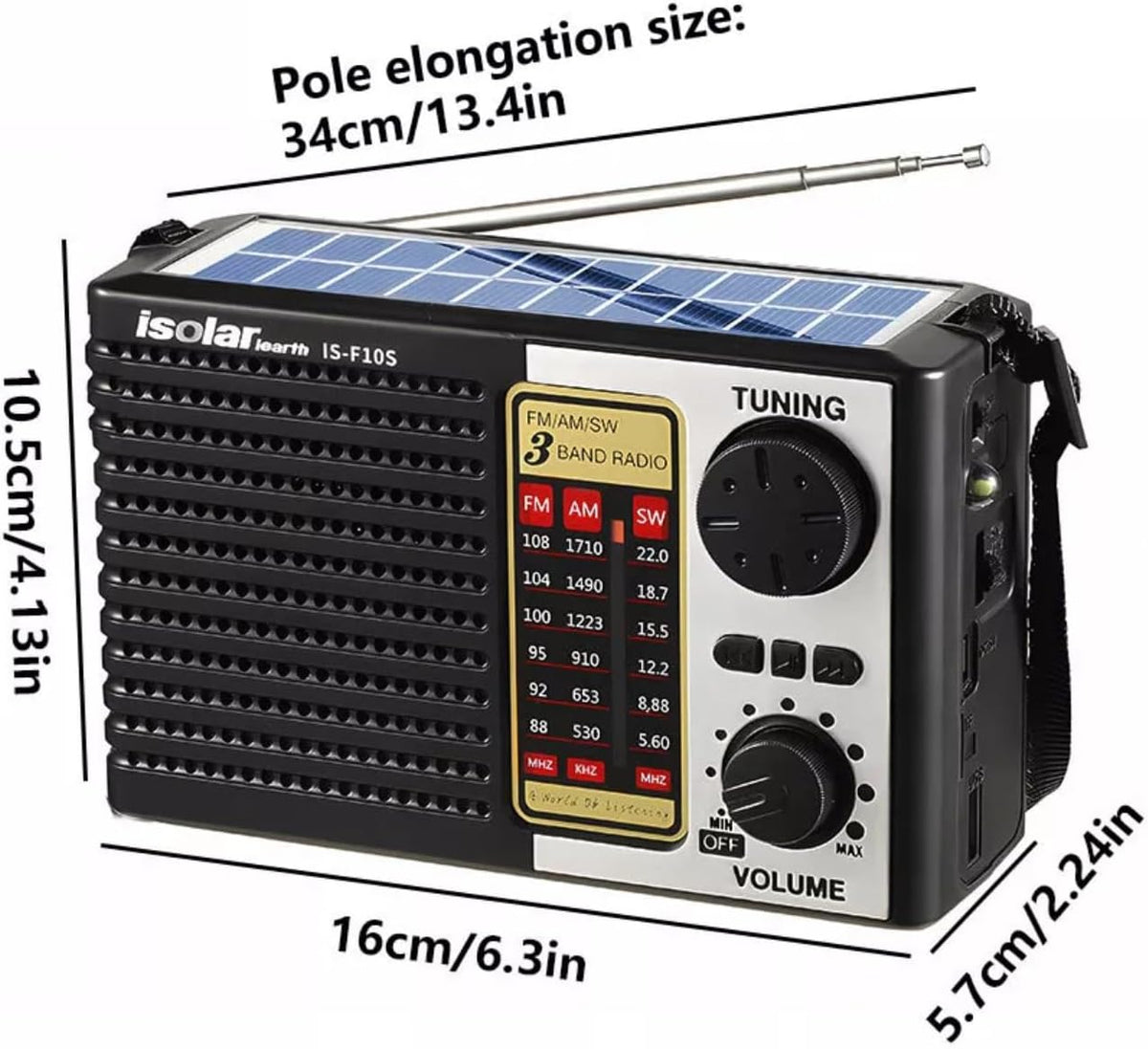ikaufen MP3 Solar Portable FM/AM SW Radio Digital Bluetooth Speaker Player Rechargeable Comes with a Flashlight