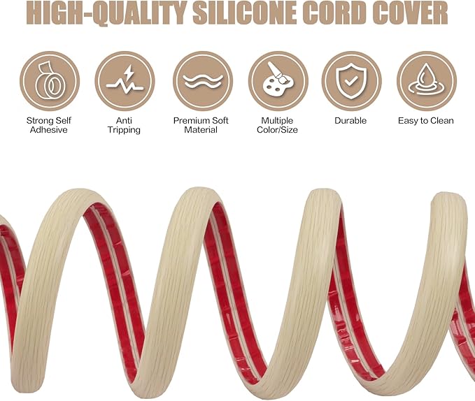 Floor Cord Cover Self Adhesive Cord Hider,3.3FT Cable Management, Extension Strip Protector for Wires, Prevent Cable Trips for Offices, Gyms, Exhibitions Cavity:0.39"(W) x 0.27"(H) Yellow Wood