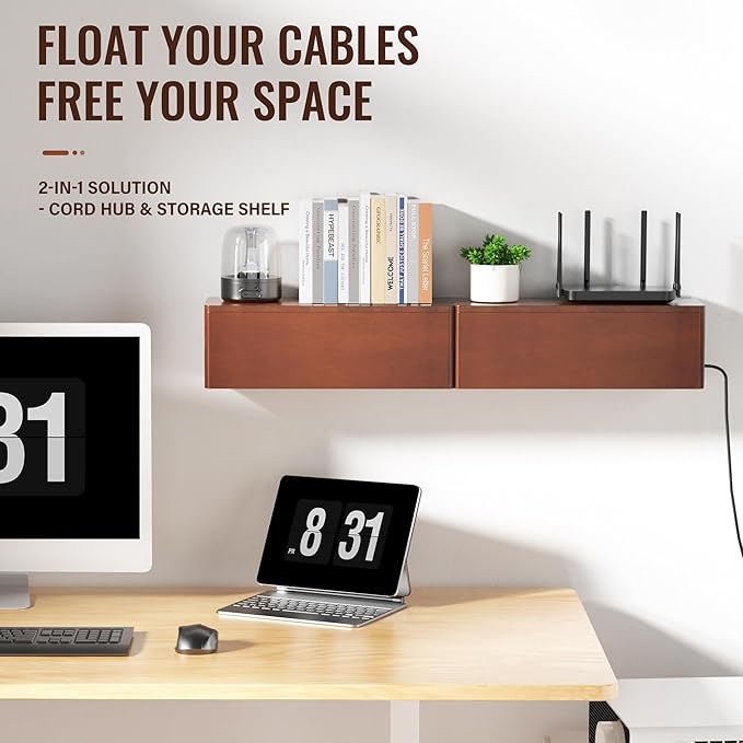 Cinati Large Cable Management Box, 15.8" Wooden Cable Organizer for Floor Wires Storage, Wall Mount Cord Hider Box for Electrical Cord Management, Power Strip Wire Organization for Desktop Home Office