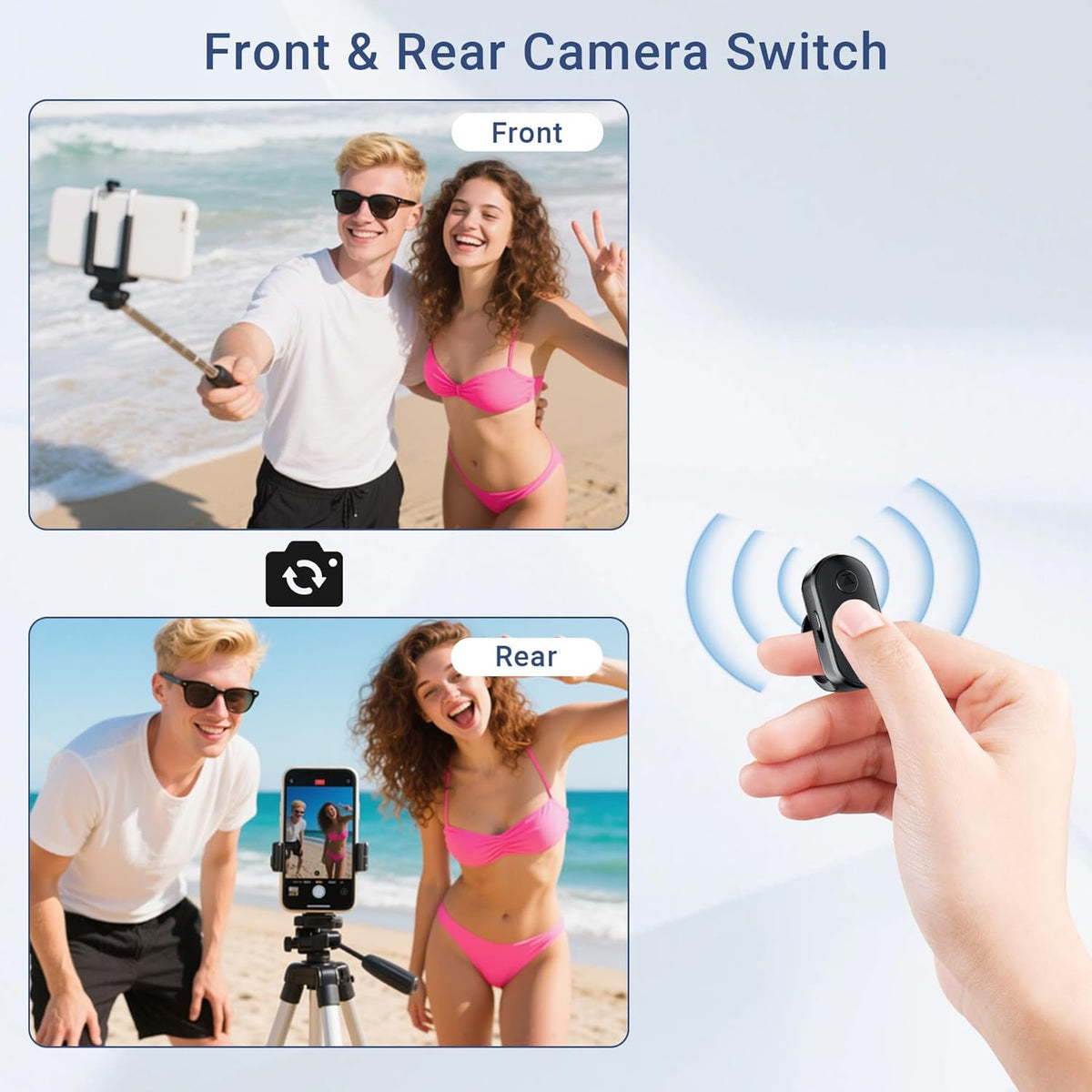 Phone Camera Ring Remote Control with Zoom in/Out, Rechargeable Shutter with Front/Rear Camera Switch for iPhone Android iPad, Hands Free Remote Ring for Photo & Video Recording Content Creator