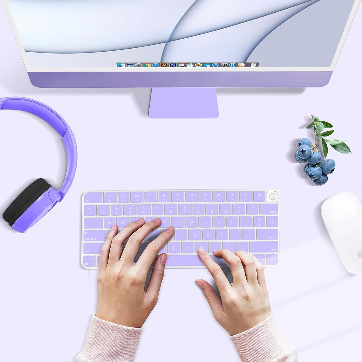 Allinside Silicone Keyboard Cover for iMac Magic Keyboard A2449/A2450, Protective Skin for iMac 24" Wireless Keyboard Released in 2021, US Layout, Light Purple