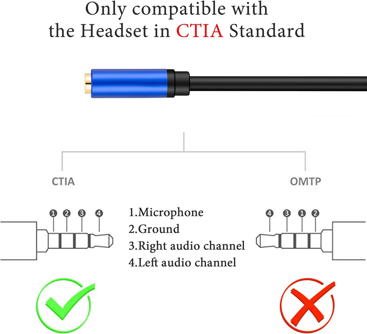 Tan QY Headphone Splitter 1Ft, 3.5mm Female to 2 Dual 3.5mm Male Headphone Mic Audio Y Splitter Cable Smartphone Headset to PC Adapter (1Ft/0.3M, Blue)