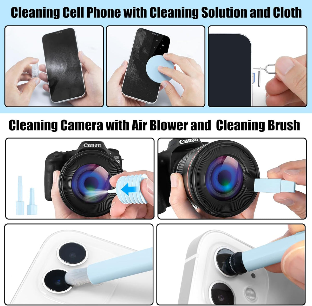 Laptop Phone Screen Cleaner Kit, Computer Keyboard Brush Cleaning Spray for iPhone AirPods MacBook iPad, 20-in-1 Electronic Device Clean Tool for Camera PC Monitor Earbud TV Tablet Car Screens, Blue