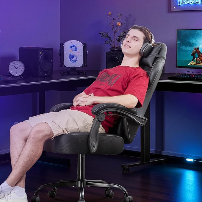 GORISE Gaming Chair PC Computer Game Chair for Adults Ergonomic High Back Home Office Desk Chair with Headrest &amp Lumbar Support Linkage Armrest (Gray)