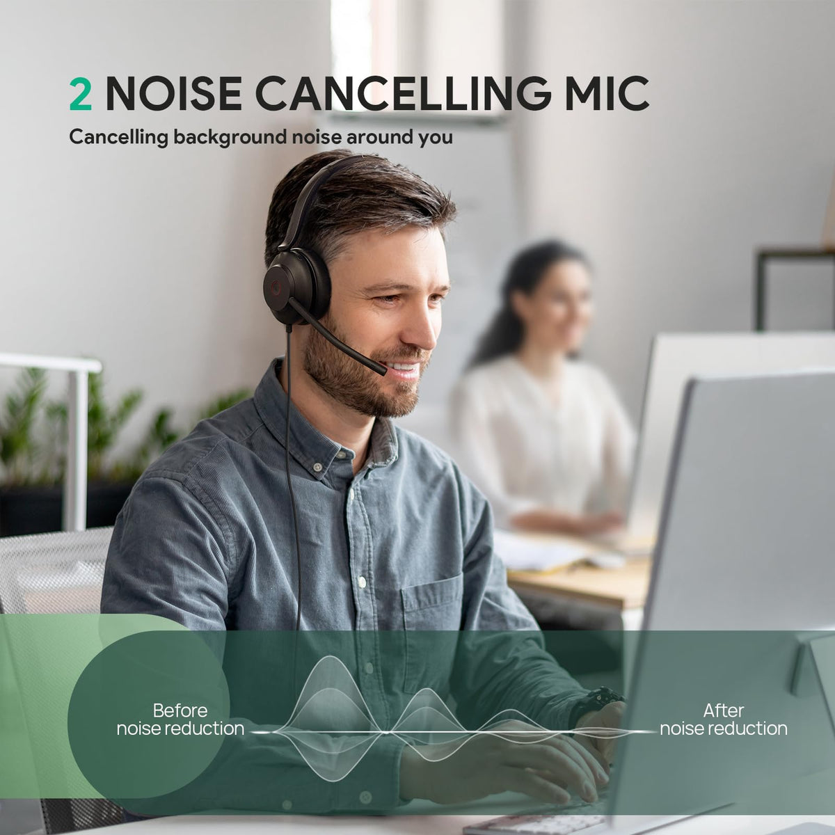 Yealink UH35 USB Headset with Microphone,Mono Wired Headset with Noise Cancelling Mic,Computer Headset Teams Certified,for Home Office Online Meeting