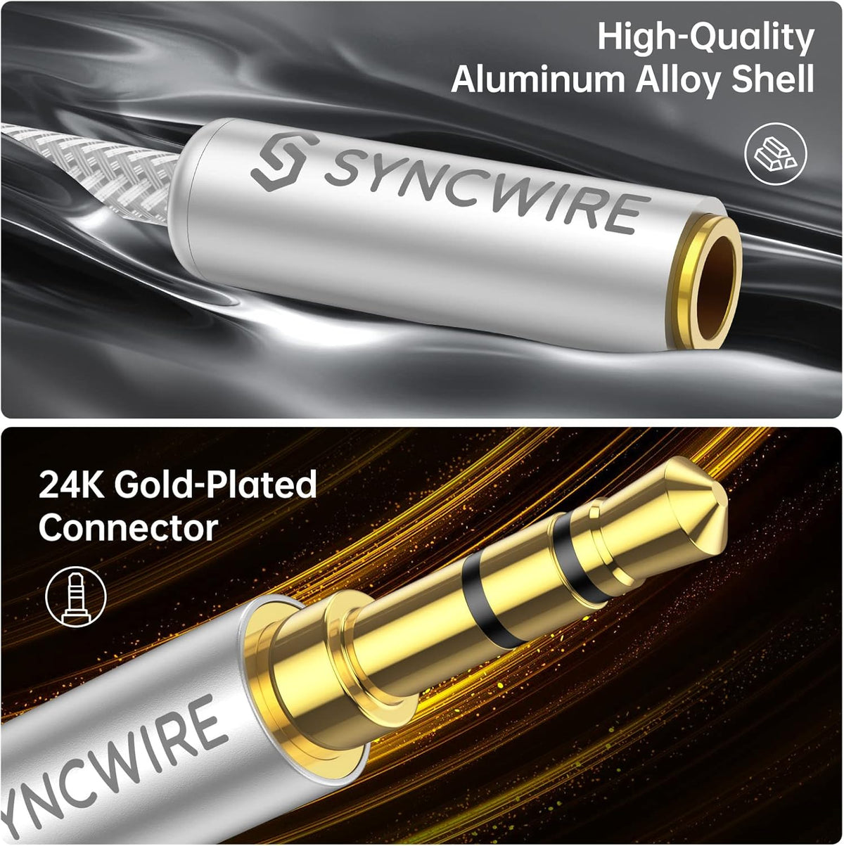 SYNCWIRE Headphone Splitter, Nylon-Braided 3.5mm Extension Cable Audio Stereo Y Splitter (Hi-Fi Sound), 3.5mm Male to 2 Ports 3.5mm Female Headset Splitter for Apple, Samsung & More (No Mic) - Silver
