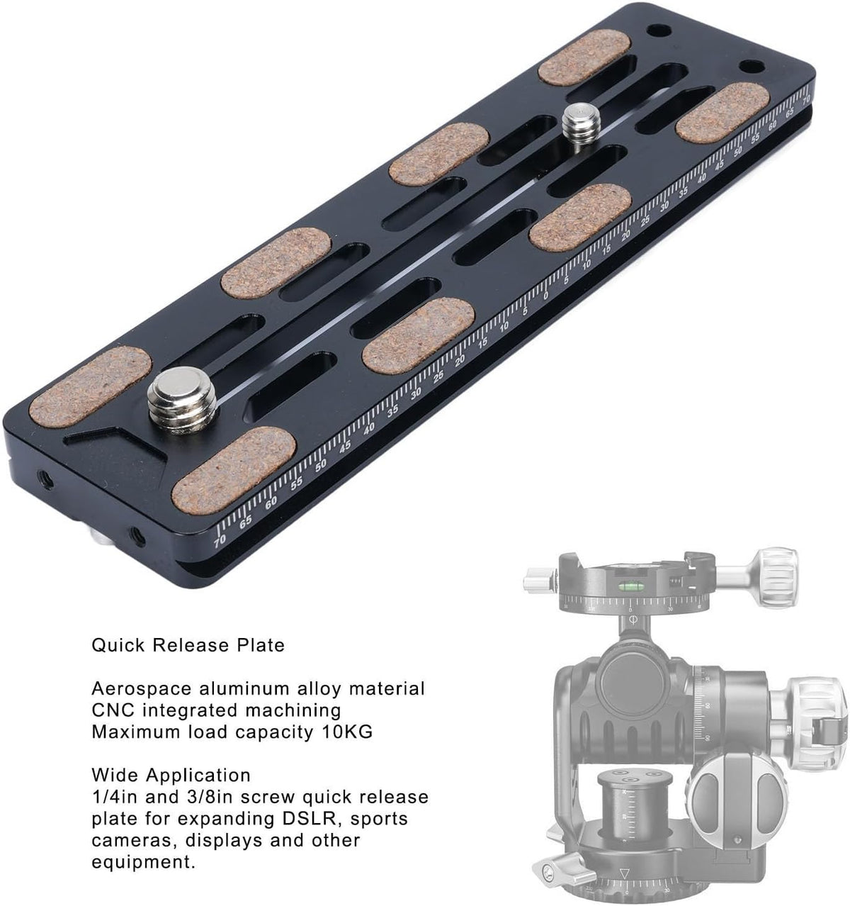 Akozon 1/4in 3/8in Camera Plate Aluminum Alloy Baseplate Screw for DSLR Mirrorless Action Compact Tripod Mount