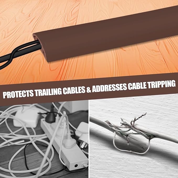 Floor Cord Cover Self Adhesive Cord Hider,3.3FT Cable Management, Extension Strip Protector for Wires, Prevent Cable Trips for Offices, Gyms, Exhibitions Cavity:0.51"(W) x 0.3"(H) Coffee