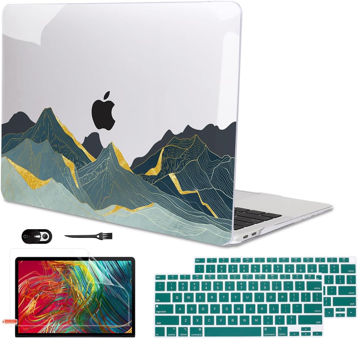 for MacBook Air 13 Inch Case 2021 2020 2019 2018, Plastic Hard Shell Case Keyboard Cover for Mac Air 13 Model A2337 M1 A2179 A1932 with Touch ID & Retina Display, Circling Mountain