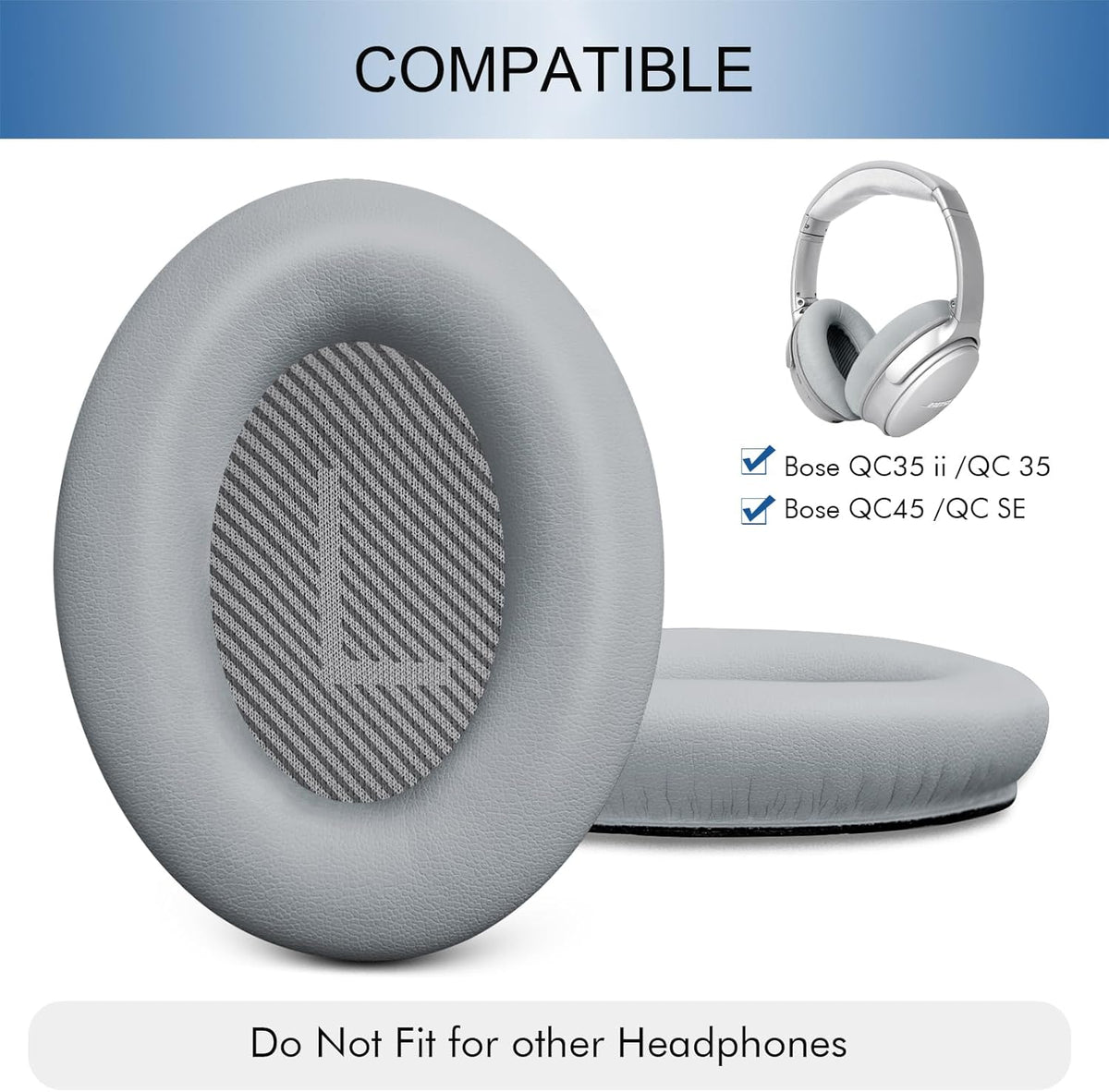 GEVO Ear Pads Cushions Replacement for QC35 ii QC35, Earpads for Bose QuietComfort 35ii 35 Headphones with Protein Leather Noise Isolation Memory Foam (Gray)