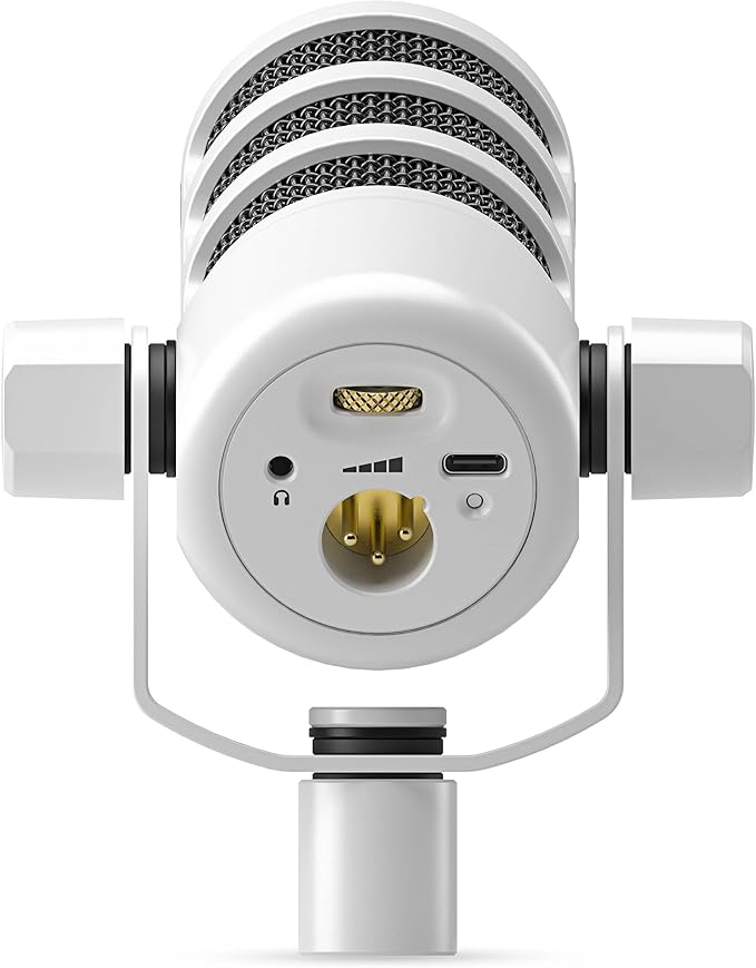 Rode PodMic USB White Dynamic Broadcast Microphone with Rode SC27 Black USB-C to USB-C Cable and StreamEye Adjustable Boom Arm
