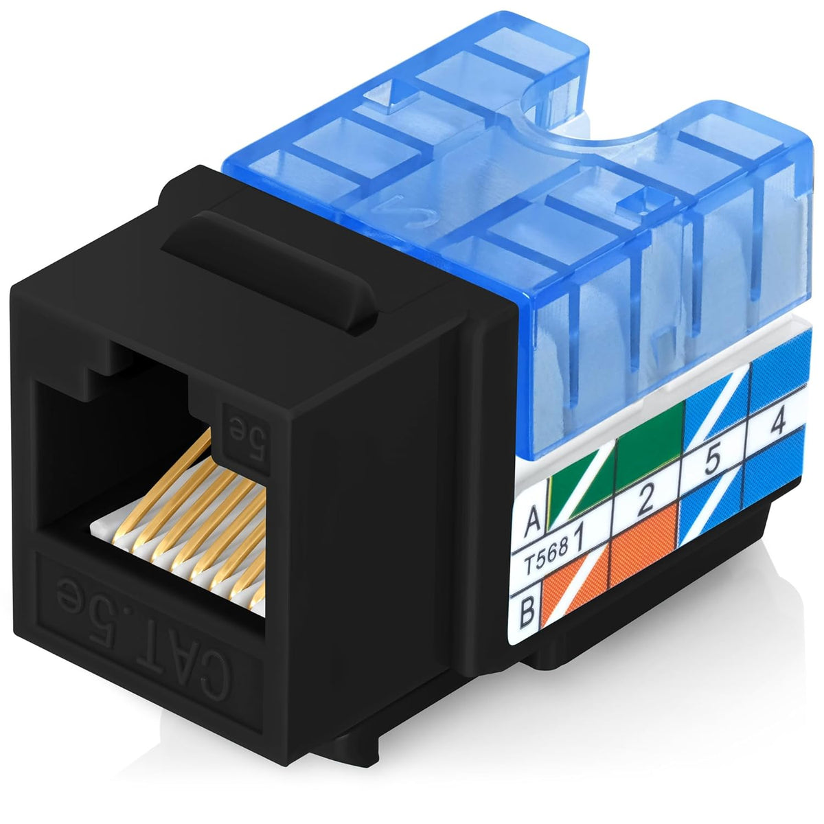 Everest 90° Angled RJ45 Cat5e Keystone Jacks 20-Pack in Black - Slim Profile Female RJ45 Connectors - Cat 5e Keystone Jack - Compatible with 90° Angled Speed Termination Tool - easyJACK (B094WB91H3)