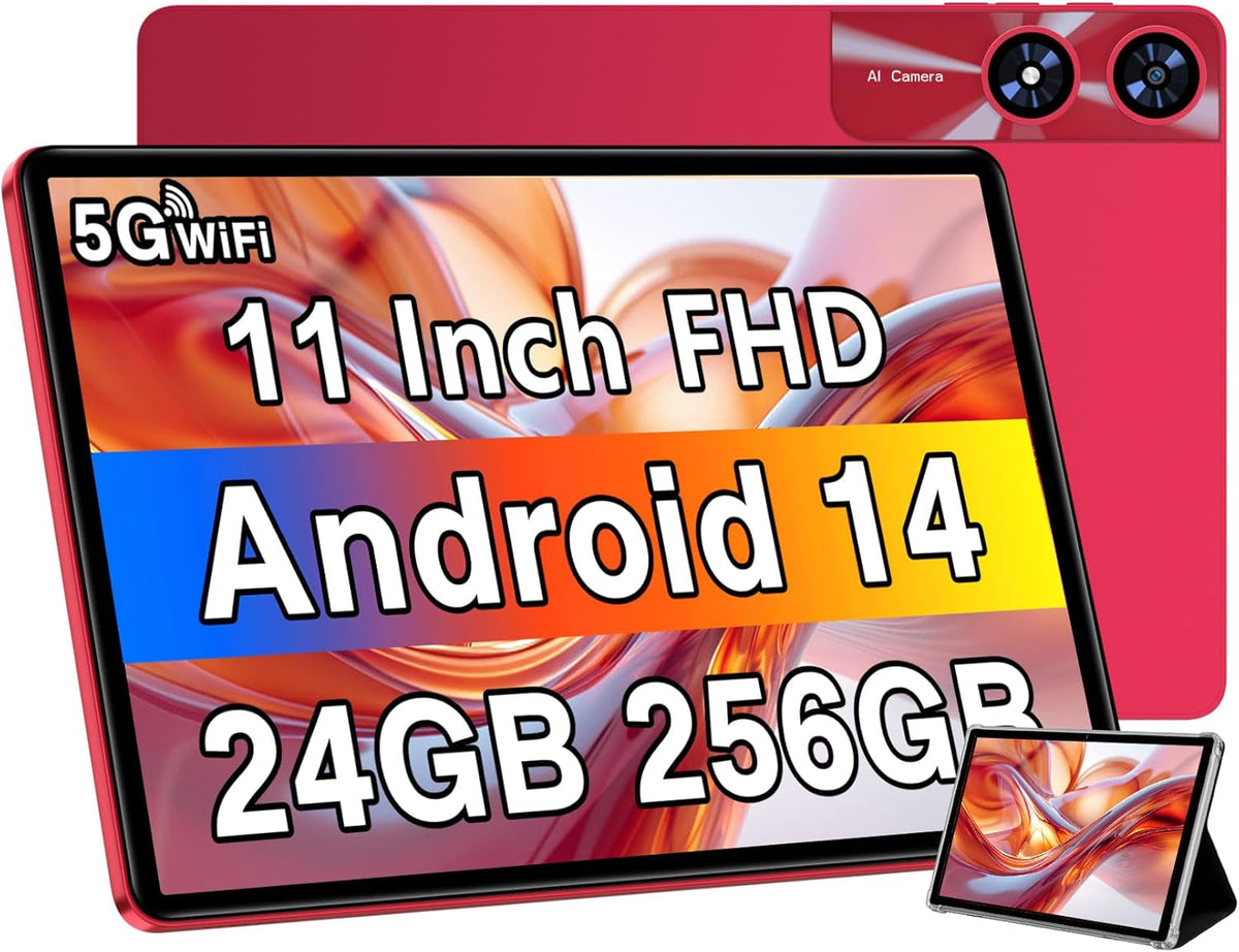 Android 14 Tablet 11 Inch Tablets, 24GB RAM 256GB ROM(1TB Expand), Octa-Core Tablets with 8000 mAh Battery, 5G WiFi, Bluetooth 5.0, Android Tablet 5MP+13MP Dual Camera, IPS Touch Screen, GPS Tab-Red