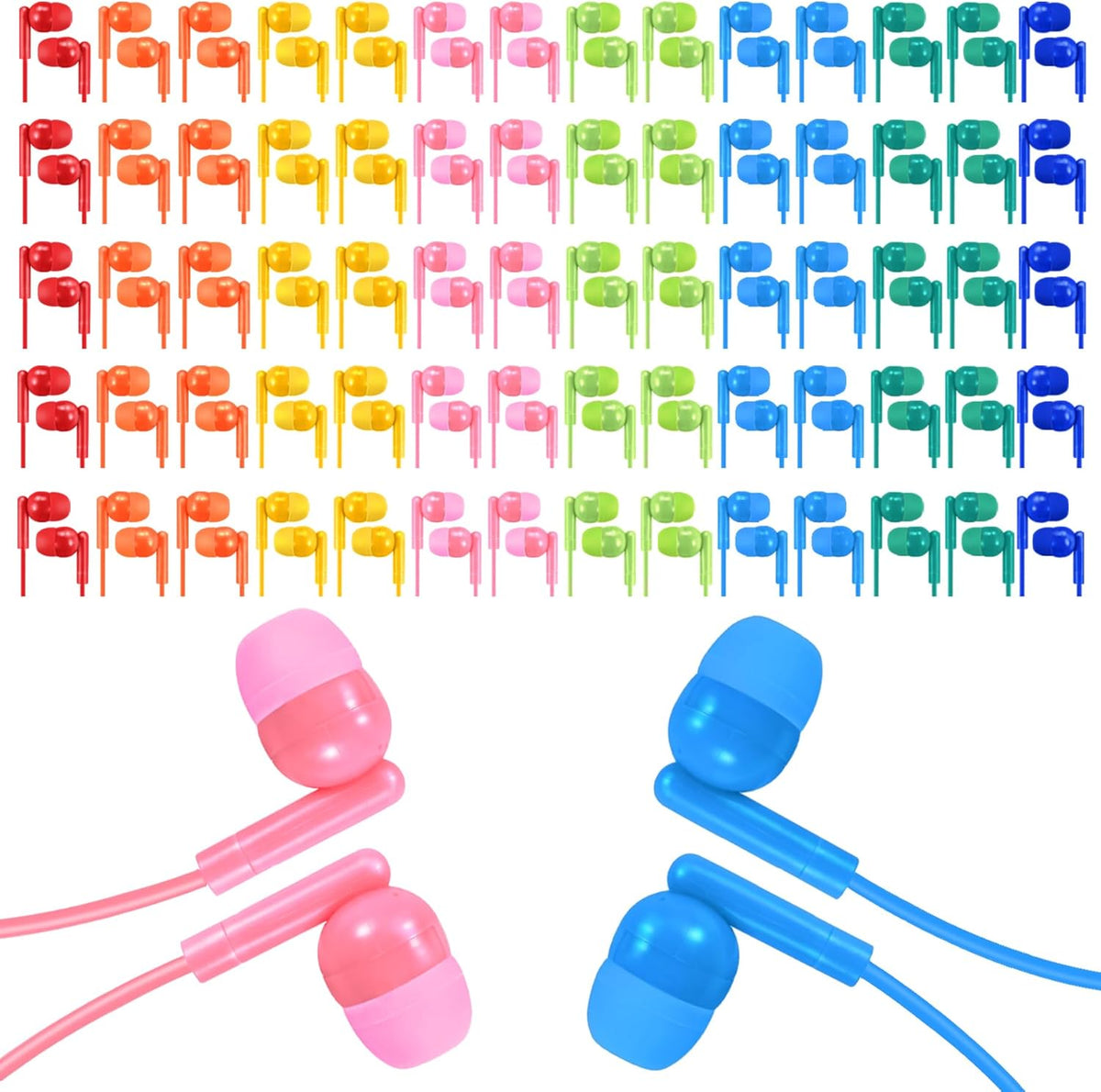 50 Pack 3.5 mm Earbud Bulk Kids Headphone for Classroom School, Wholesale Class Room Students Wired Earphones with Jack