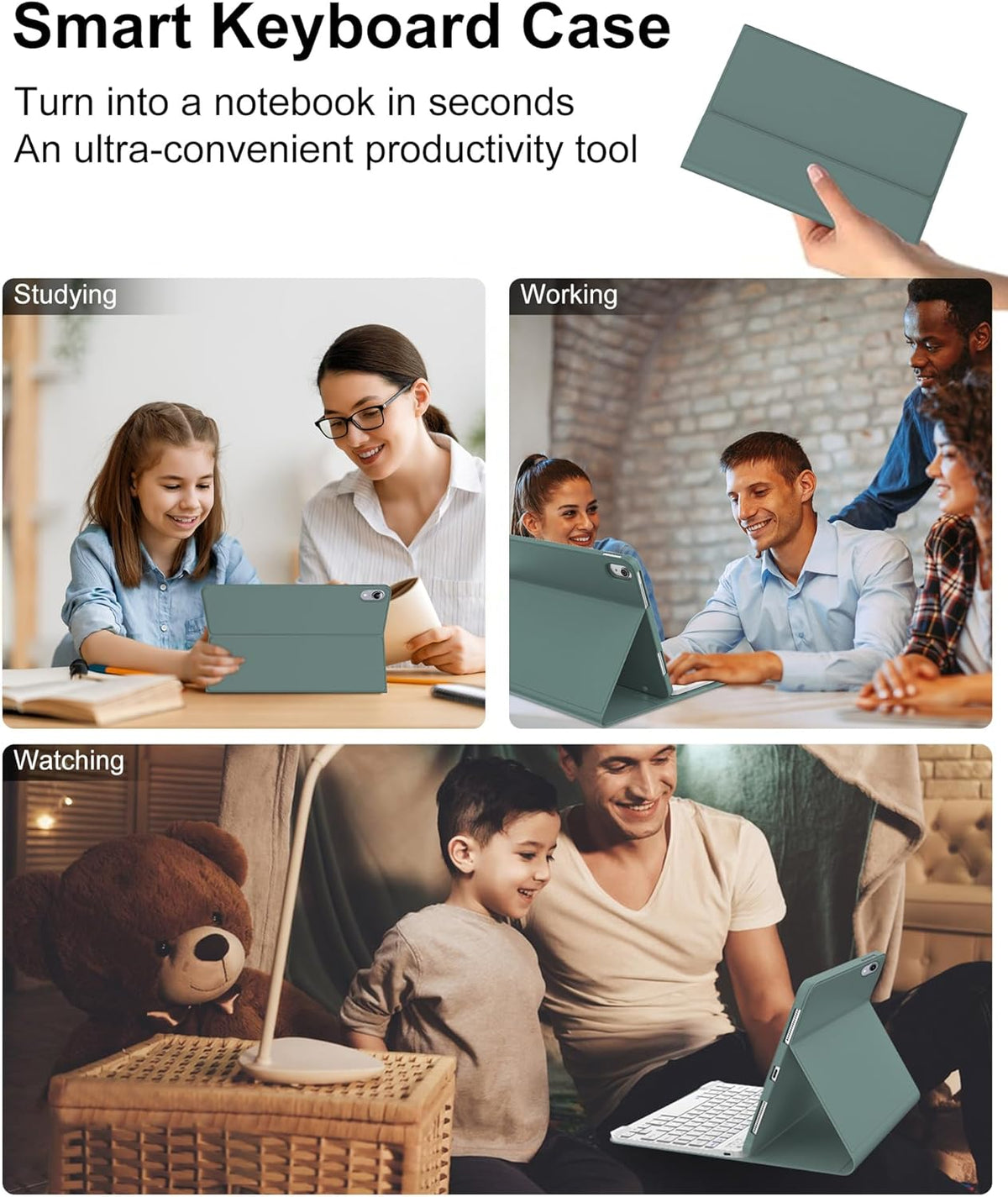 Keyboard Case for iPad 10th Generation 2022 10.9-inch - Rechargeable Detachable Wireless Bluetooth Keyboard - Smart Folio Cover with Pencil Holder for 10.9 inch Apple iPad 10th Generation, Dark Green