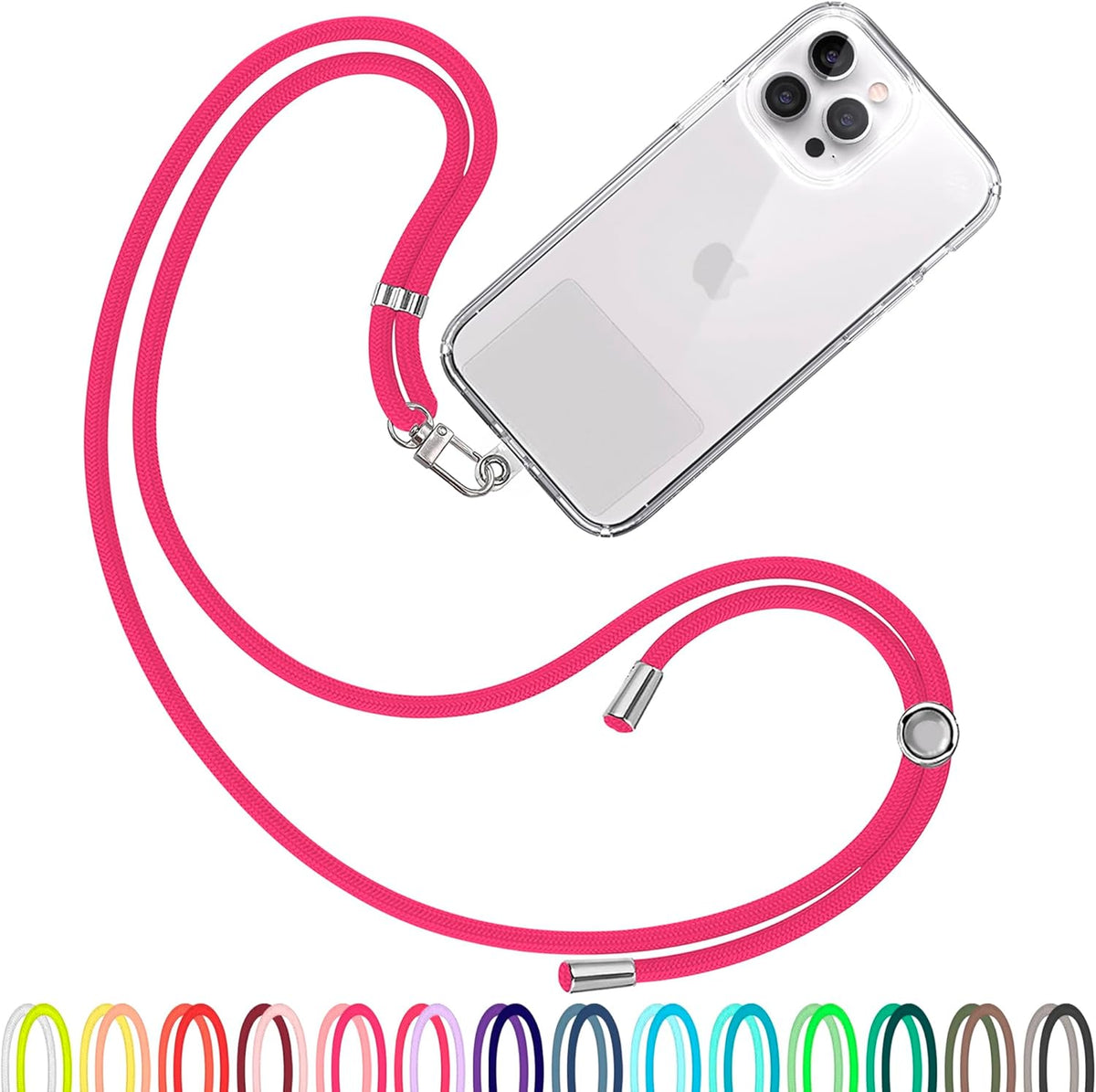 Cell Phone Lanyard [Fuchsia] - Comfortable Universal Smartphone Lanyard - Easy to Use Neck Phone Holder [Clear Patch] - Adjustable Length Phone Strap Crossbody - Fits All Mobile Phones