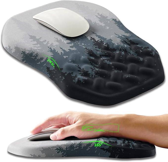 Ergonomic Slope Mouse Pad Wrist Support Wrist Rest Mousepad for Carpal Tunnel Pain Relief with Massage Bulge and Slow Rebound Memory Foam (12x8 inch Forest)