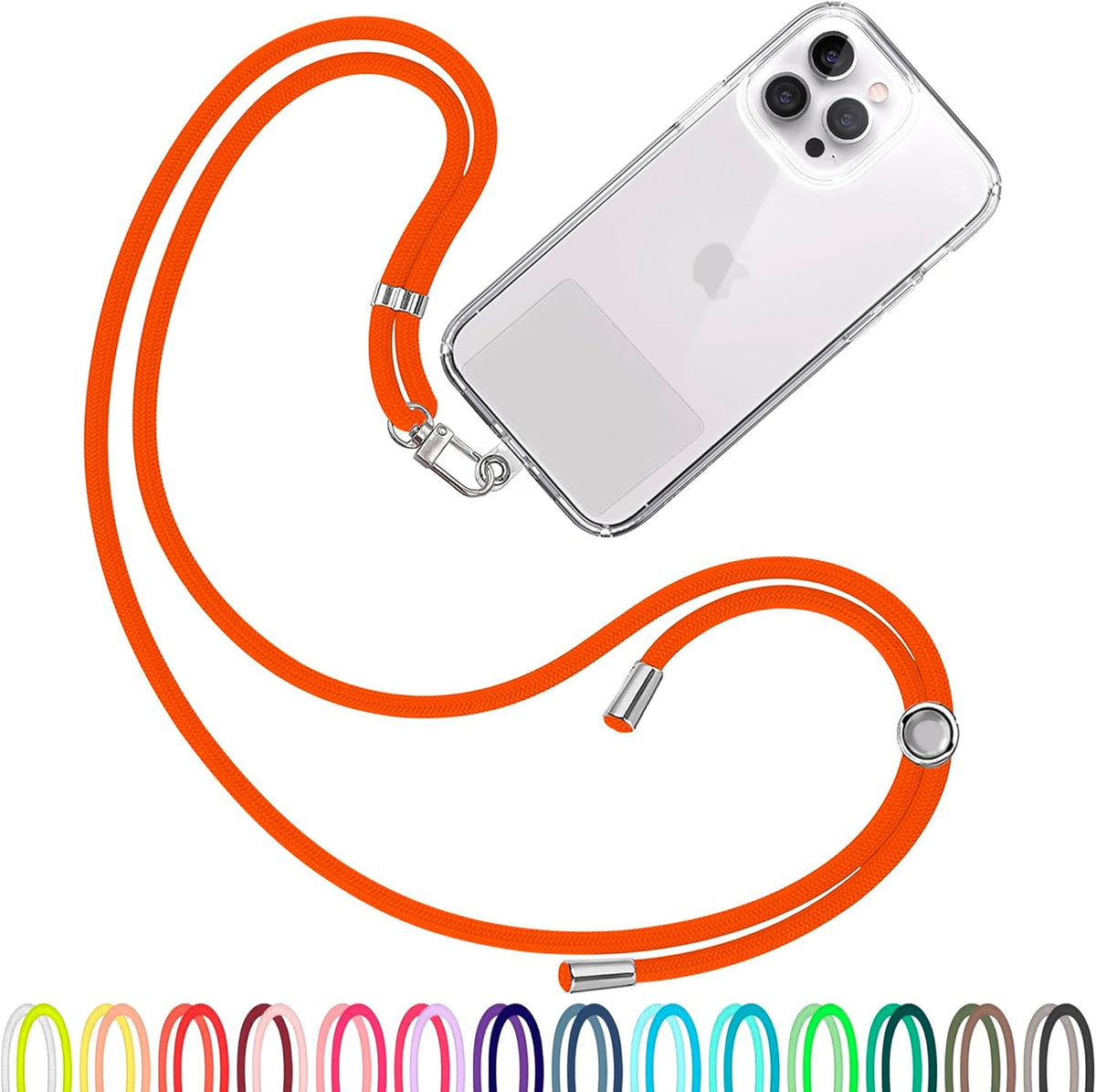 Cell Phone Lanyard [Orange] - Comfortable Universal Smartphone Lanyard - Easy to Use Neck Phone Holder [Clear Patch] - Adjustable Length Phone Strap Crossbody - Fits All Mobile Phones