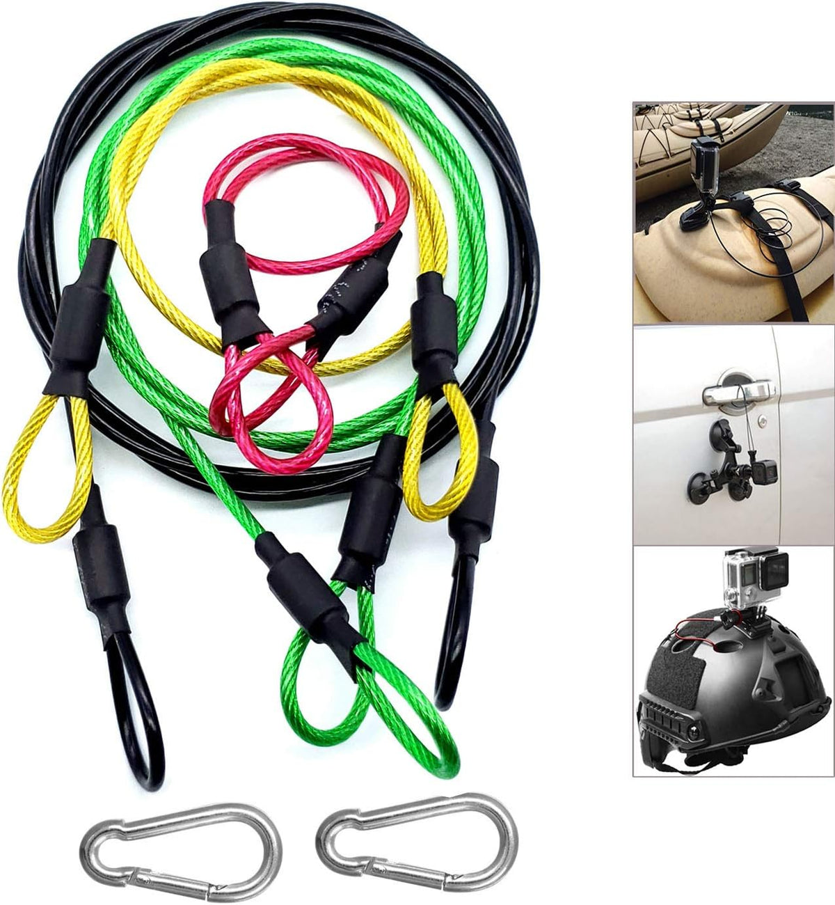 9 8 7 6 5 4 3 Camera Safety Tether, Stainless Steel Cable Wire Colorful Coating Lanyard with Hook Carabiner Clip