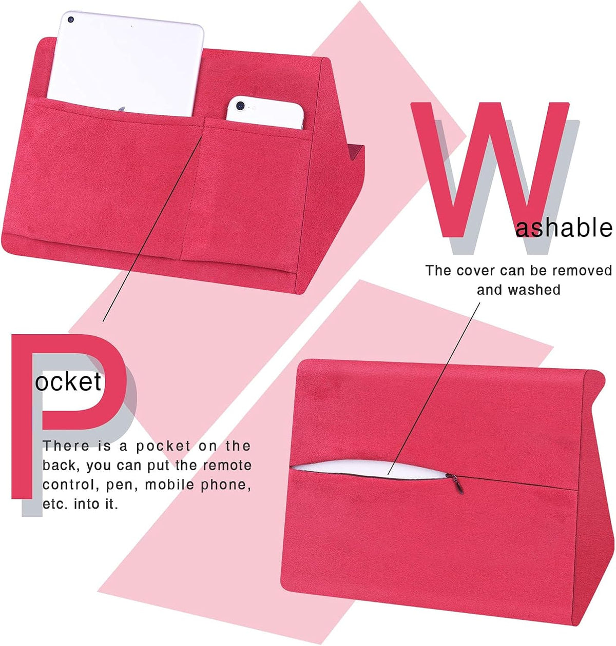 Rose Red Soft Tablet Pillow - Adjustable Stand for iPads & More, Lazy Holder with Pocket
