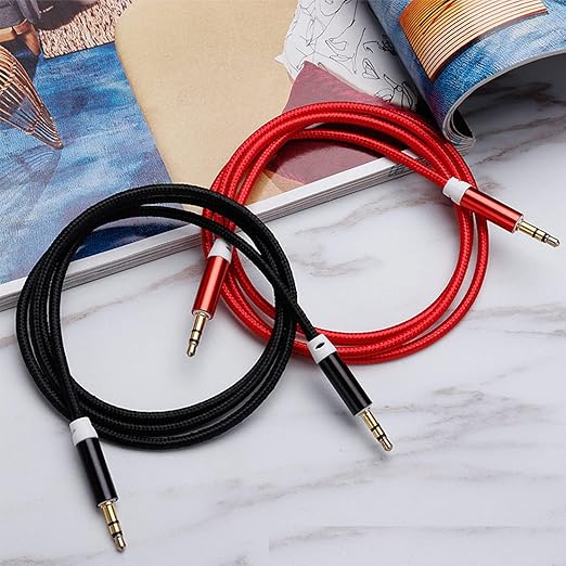 Faoyliye 3.5mm Nylon Braided Stereo Audio Cable,(3 Pack) 4.9ft/1.5m Male to Male Aux Cord Audio Cord Compatible iPhones, iPads and Other 3.5mm DC Plug Port Device (Black)