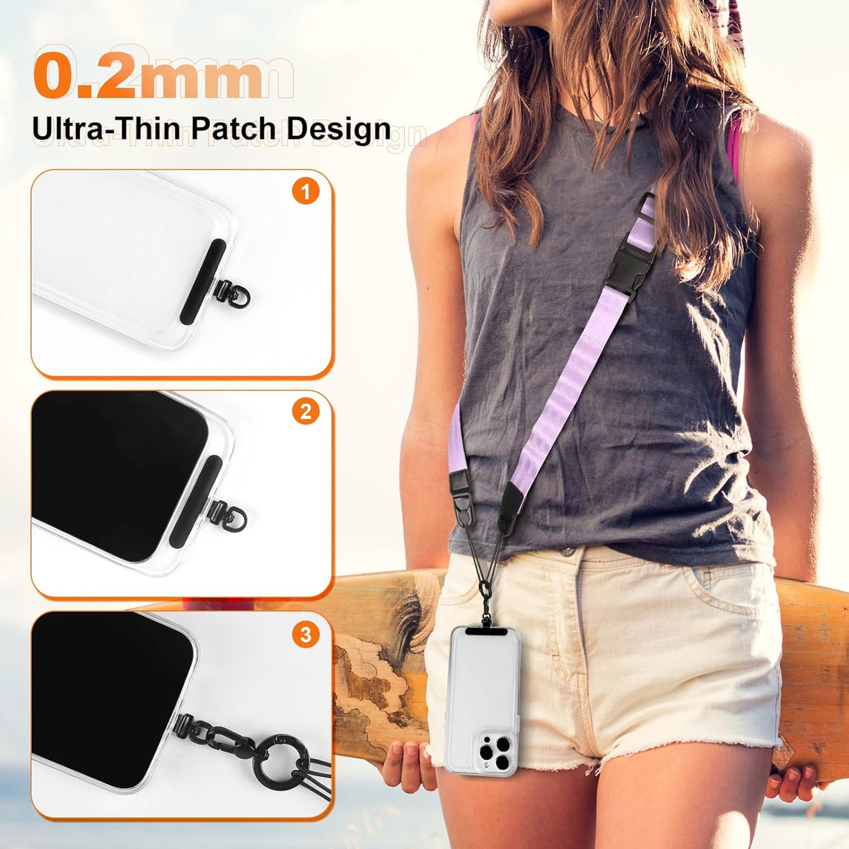Adjustable Crossbody Phone Lanyard, Universal Phone Wrist Strap and Phone Neck Strap with Tether Tab, Phone Lanyard with Quick Release, Suitable for iPhone and Most Smartphones, Light Purple