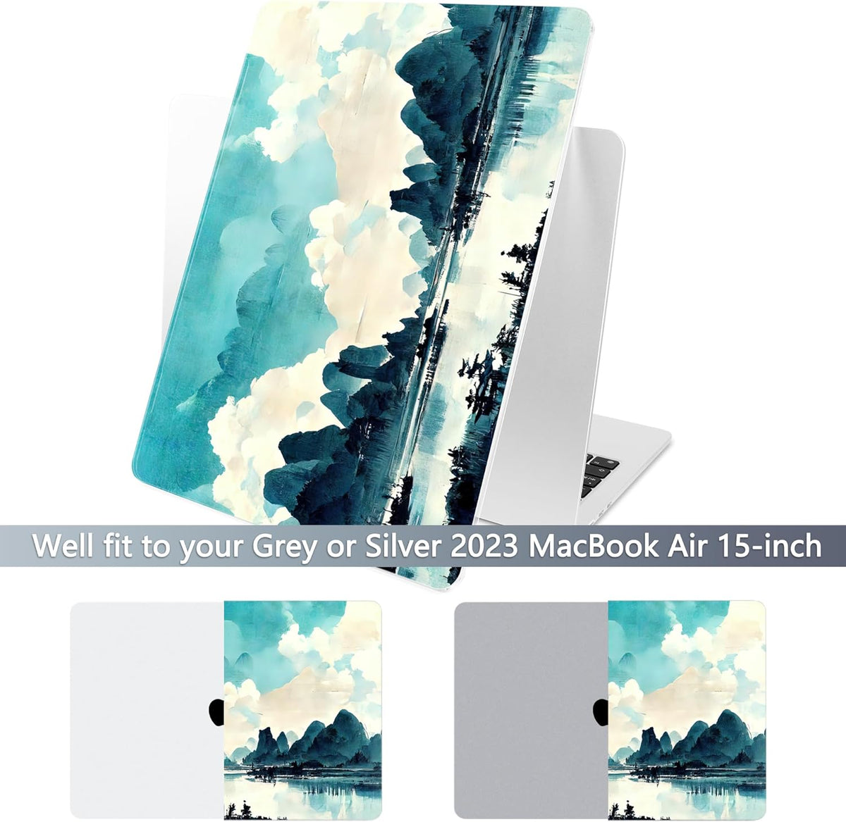 Batianda Premium Case for New MacBook Air 15 inch 2025 M4 2024 2023 with M3 M2 Chip Model A3241/A3114, Designed Protective Plastic Hardshell & Keyboard Cover & Screen Protector, Landscape Painting
