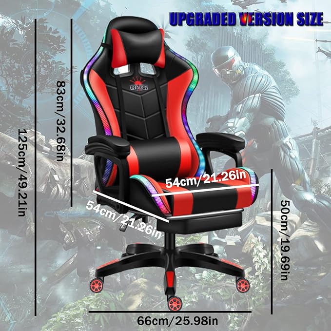 Gaming Chair with Bluetooth Speakers RGB LED Lights &amp Footrest Massage Computer Gaming Chair/Video Game Chair for Adults &amp Teen Enhance Gaming ExperienceRed
