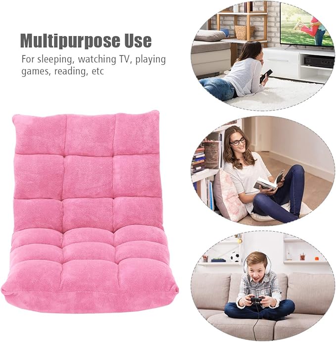 Floor Folding Sofa Chair 14-Position Adjustable Folding Couch Sleeper Bed Couch Gaming Recliner for Living Room Bed Room (Pink)