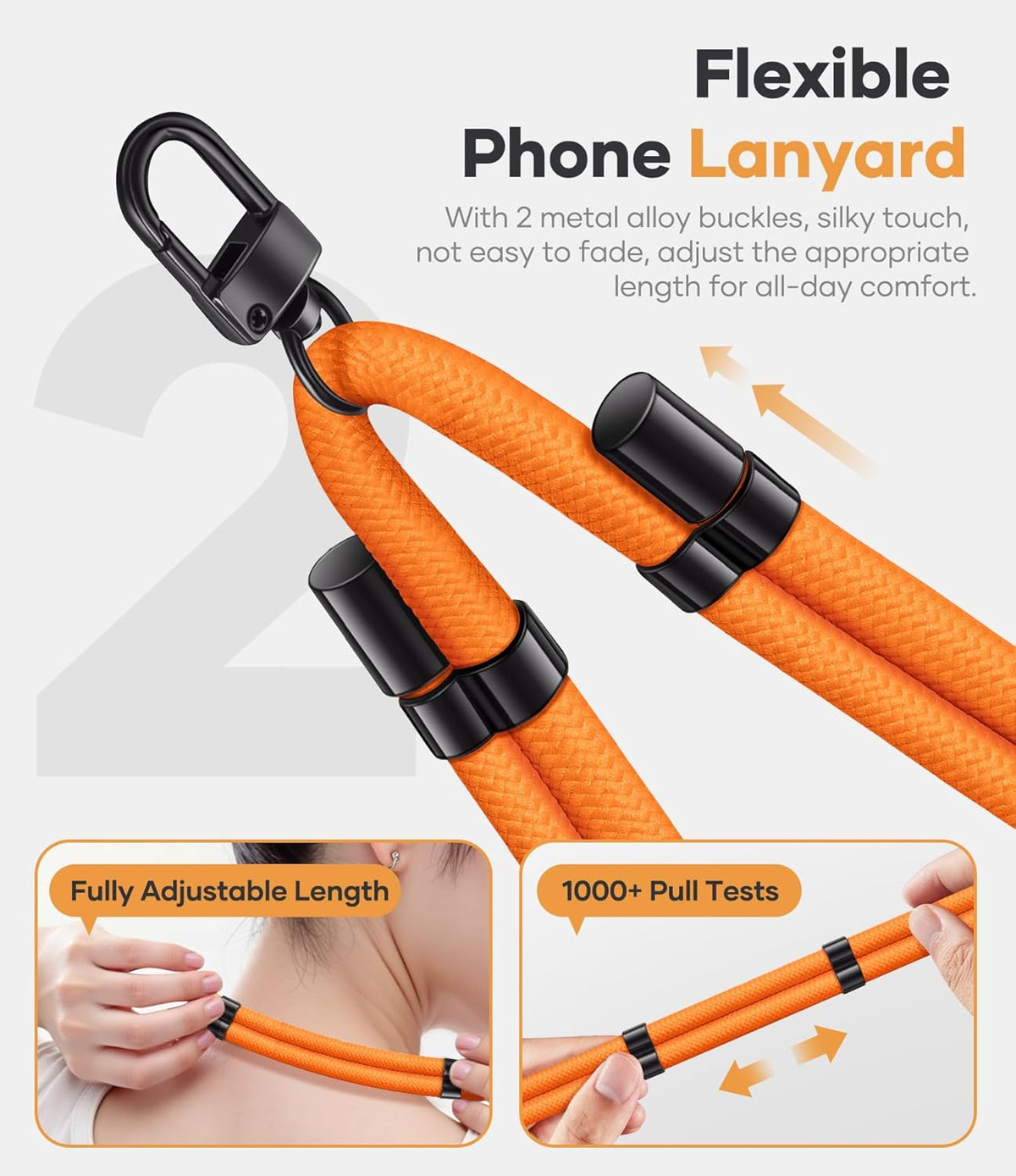 for Phone Lanyard Crossbody with 2X TPU Clear Phone Tabs, Multi-Function Crossbody Strap, Premium Metal Carabiner, Safety Durable Anti Theft Drop Protection Phone Neck Wrist Strap, Orange