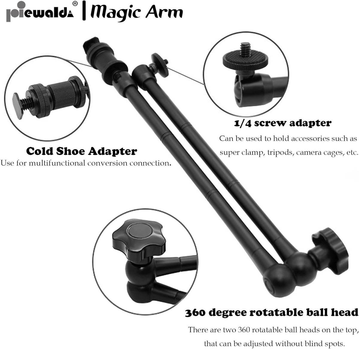 Camera Magic Arm articulating arm- 20 Inch Metal Adjustable Friction Articulated arm with Super Clamp/Phone Clip, for Various Action Camera/DSLR/LCD Monitor/LED Lights/Cell Phone